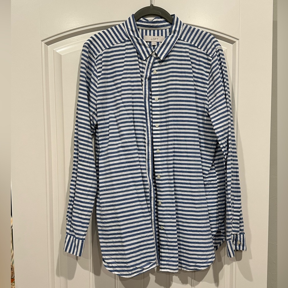 LOFT Cotton Blue and White Striped Shirt